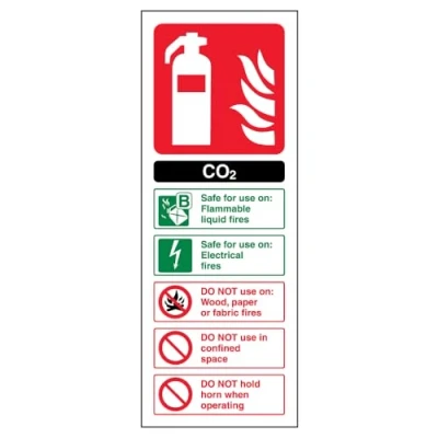 Imagen de vsafety 11004 aj r señal de extintor, CO2 ID, plástico rígido, vertical, 100 mm x 280 mm, Negro/Verde/Rojo