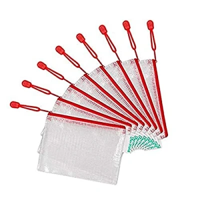 Imagen de TARIFOLD Es 509063 Lote 8 Bolsas de Archivo con Cremallera Malla A6, Carpetas A6 Plástico Impermeable para Documentos, Recibos Papelería Oficina Viaje escuela, hogar, color Rojo