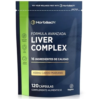 Imagen de Liver Complex con Cardo Mariano, Cúrcuma, Alcachofa, Diente de León, Colina, Zinc y más! 16 nutrientes 120 Cápsulas Veganas Ayuda a la producción bilis en el hígado Horbaach