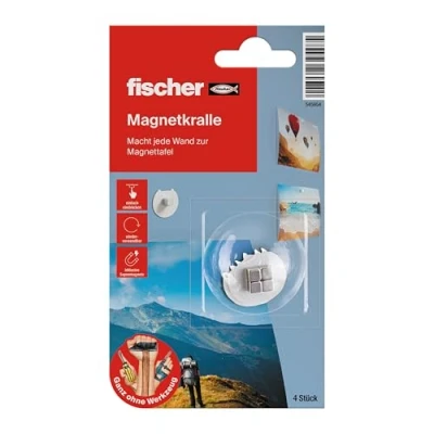 Imagen de fischer 545954 Pinza rápida sin Agujeros, con imán extrafuerte (neodimio), Reutilizable, para fijación magnética de Carteles, imágenes, Tarjetas, etc, Color Gris
