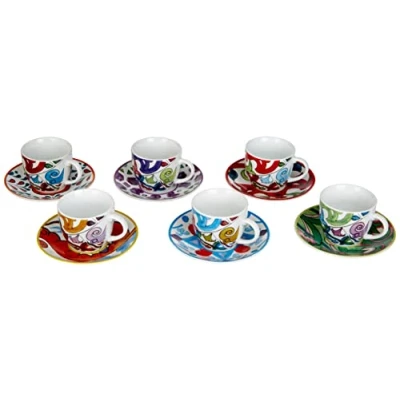 Imagen de Excelsa Lisbona Juego de 6 Tazas café con platillo, Porcelana, Multicolor