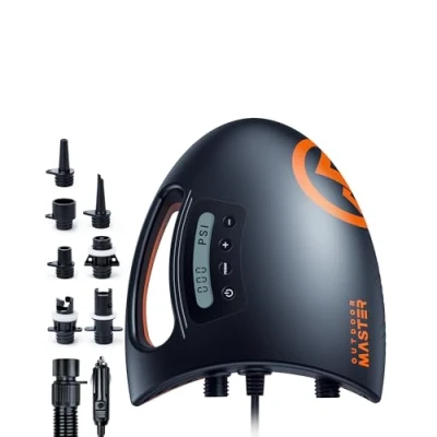 Imagen de OutdoorMaster The Shark Bomba Sup de Alta presión Aire eléctrica con Sistema enfriamiento Activo 20 PSI Inflación Inteligente Dos etapas y Apagado automático para Tablas Remo