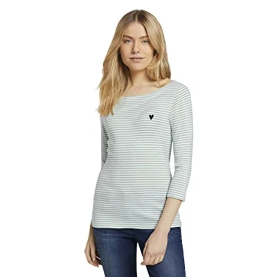 Imagen de TOM TAILOR 1024035 Manga larga con rayas para Mujer, Verde (26035 White Green Small Stripe), XL