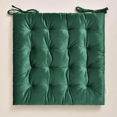 Imagen de ROOM99 Nova cojín para Silla, 40 x 4,5 cm, de Asiento con Cintas, Decorativo Suelo, Exterior, Interior, salón, Terciopelo, Color Verde Oscuro, 1 Unidad