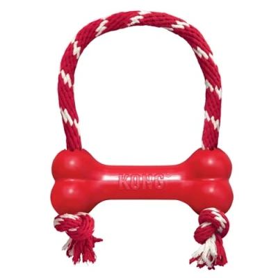 Imagen de KONG Goodie Bone con Cuerda Hueso Clásico y Duradero para Perros de Caucho Natural Dispensador Golosinas XS, Rojo