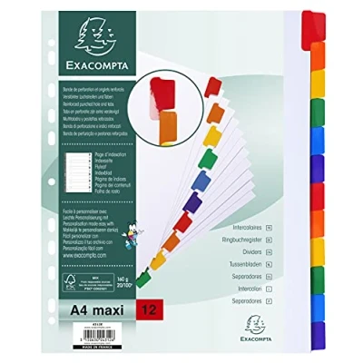Imagen de Separador exacompta cartulina juego de 12 separadores din a4+ multitaladro color blanco