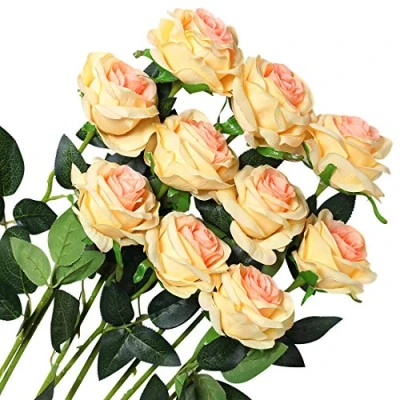 Imagen de Veryhome 10 Piezas Artificial Seda Rosa Flores Falsas Ramos de para La Decoración Boda Home Birthday Party Arrangment Jardín (Púrpura, Rosas florecientes)