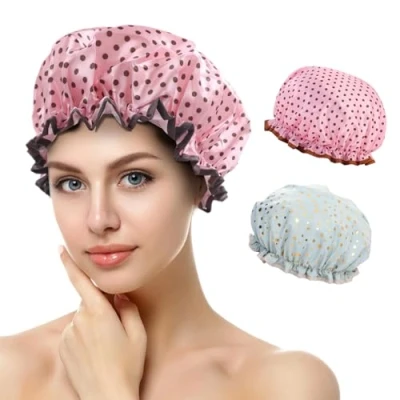 Imagen de Gorro Ducha Mujer, Gorros de Impermeables, Shower Cap Reutilizables con Banda Elástica, para Salón, Spa, Viajes, Hotel, Cocina (E)