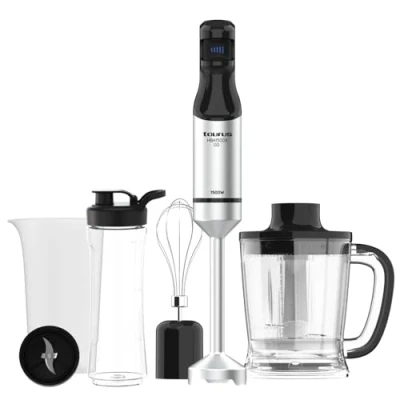 Imagen de Taurus HBA1500X GO Batidora de mano 1500W Regulador 20 velocidades ajustable Función Turbo Cuchillas acero inox incluye accesorios Diseño ergonómico Vaso medidor