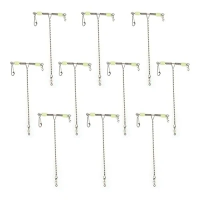 Imagen de VGEBY 10 Piezas de broches giratorios en Forma T, acero Inoxidable, 3 vías para Pesca, con Cuentas Luminosas. Antienredos Surfcasting