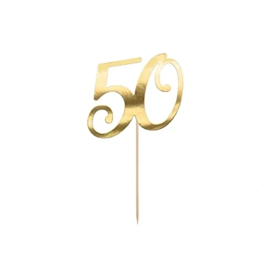Imagen de PartyDeco Decoración para tarta de cumpleaños 50 con el número en oro Altura aprox. 20,5 cm 1 unidad
