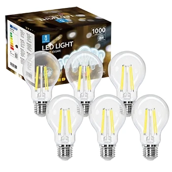 Imagen de Aigostar Bombilla LED E27 Edison, 8W Equivalente a 72W, Blanco Frío 6500K, 1000 Lúmenes, Vintage Decorativa A60 de Filamento, No Regulable, Cristal Transparente, Pack 6