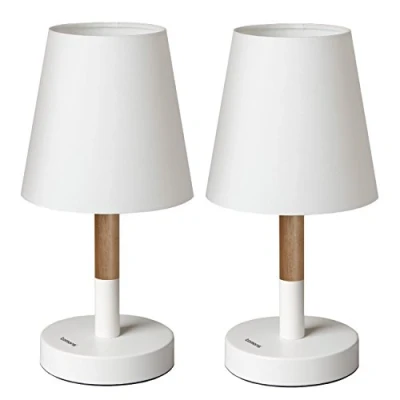 Imagen de tomons Lámpara de Cabecera con Pantalla en Tela un Par, Escritorio Madera para Dormitorio, Sala Estar Beige