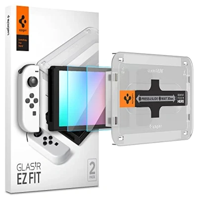 Imagen de Spigen EZ Fit Protector Pantalla para Nintendo Switch OLED 2021, 7 pulgadas, Alta Definicion, Dureza 9H 2 Unidades