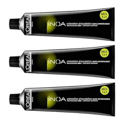 Imagen de L&#039;Oreal Professionnel Inoa Coloración sin amoníaco, n.º 4 castaño, 60 ml, Paquete de 3 (60 ml x 3)