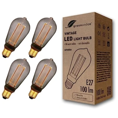 Imagen de greenandco 4x Bombilla LED decorativa estilo vintage E27 ST64 4W 100lm 1800K 320 230V, gris, sin parpadeo, no regulable