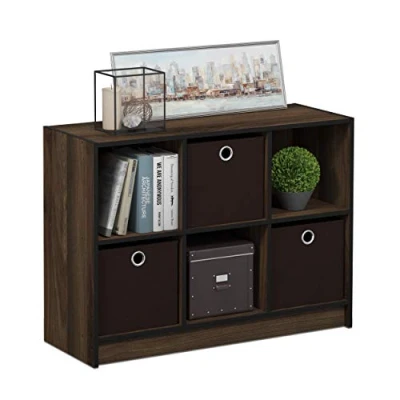 Imagen de Furinno Basic 3X2 Bookcase Storage W/Bins, Columbia Walnut/Dark Brown