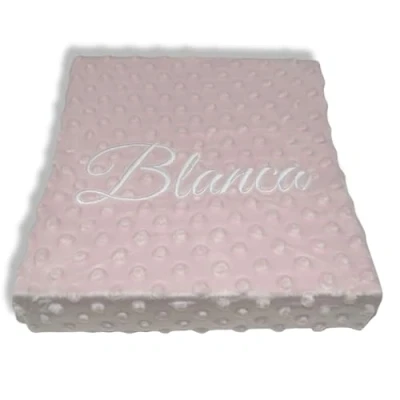 Imagen de Variouss Manta de Bebe Personalizado con su Nombre Bordado, Cochecito o capazo. (Manta Rosa Maquillaje)