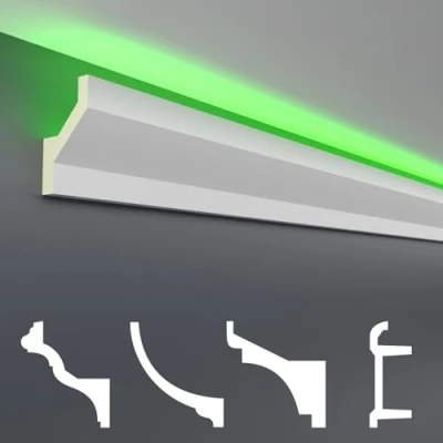 Imagen de Perfiles de estuco HEXIM LED paquetes ahorro Iluminación indirecta con molduras techo PU, luz y opaco (10m 10) Accesorios pared decorativos