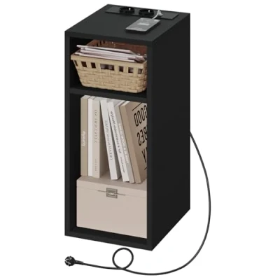 Imagen de WOLTU Mesita de Noche Dormitorio, Mesilla con 2 Enchufes y Puertos USB, Negro Compartimentos Abiertos, para Salón 25x30x60 cm, NTS06sz