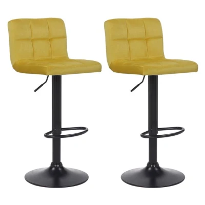 Imagen de CLP Juego De 2 Taburetes Bar Feni En Terciopelo con Respaldo I Set Sillas Altas Base Metálica &amp; Reposapiés, Color:Amarillo