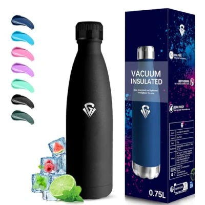 Imagen de Grsta Botella Agua Acero Inoxidable, 750ml Termica, A Prueba de Fugas, Gimnasio, sin BPA, Cantimplora Fácil Llevar, para Oficina, Yoga, Cámping, Senderismo