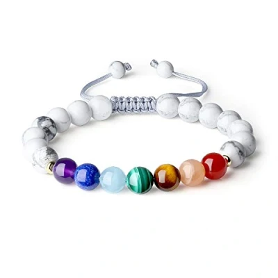 Imagen de COAI® Pulsera Ajustable de Piedra Cuenta Mala 7 Chakra y Howlita