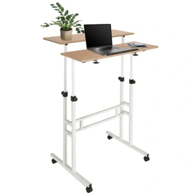 Imagen de hjh OFFICE 830069 Escritorio portátil Workstation I Mesa de Trabajo computadora Altura Ajustable, Móvil, Blanco/Roble