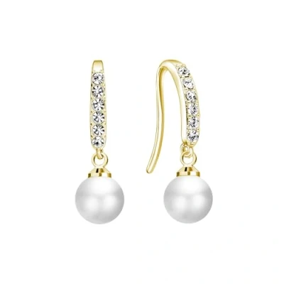 Imagen de Pendientes chapados en oro con perlas y cristales de circonita, Chapado oro, Cristal Zircondia®, Zircondia®