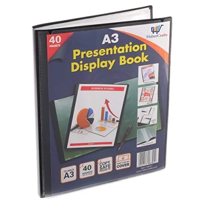 Imagen de libro expositor de carpeta certificado A3, 40 bolsillos plástico, presentación con fundas Poly (tamaño bolsillos, 80 vistas, 1 exhibición)