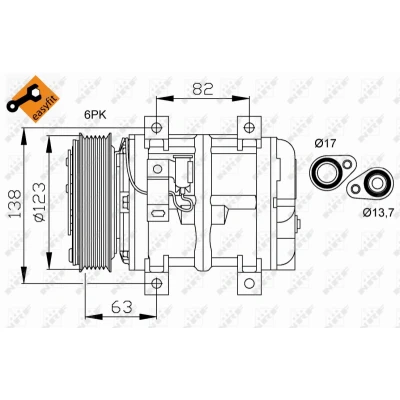 Imagen de NRF 32112 compresor de Aire Acondicionado DKS15CH 12 PAG 46 con aceite PAG, junta anular EASY FIT