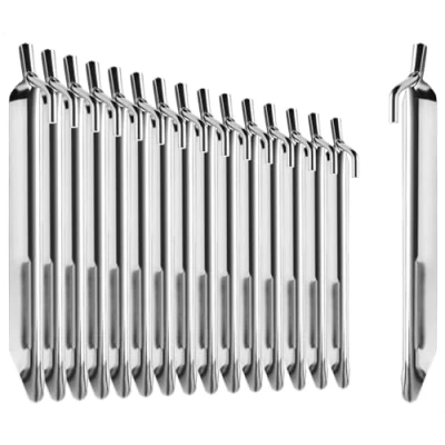 Imagen de com four® Clavijas de Tienda 16x Acero robustas en Forma V para Acampar y al Aire Libre Ideales Terreno Normal