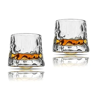 Imagen de Juego de 2 Vasos whisky giratorios Old Fashioned Whiskey Glasses Set para barra, cristalería estilo Bourbon Scotch ron (5 onzas)