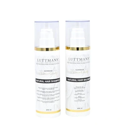 Imagen de LUTTMANN® Natural Hair Shampoo + Balsam Set 200 ml c/u Recambio de cabello para pelucas Cuidado intensivo pelucas, postizos y extensiones humano