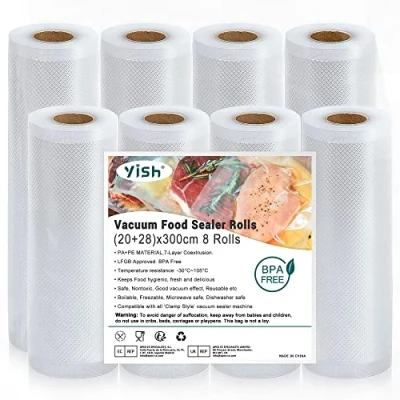 Imagen de YISH Rollos Envasadora Al Vacio Bolsas Para Envasar Alimentos：Bolsas Alimentos Reutilizable Sin BPA, 8 20/28x300 cm
