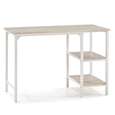 Imagen de VS Venta stock Mesa de Escritorio Colón Blanco, Ordenador, 2 estantes, Estilo Industrial, 110 (Largo) x 55 (Profundo) 76 (Altura) cm
