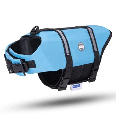 Imagen de Nobleza Chaleco Salvavidas para Perros, Flotador Perro con Tiras Reflectantes, de Natación Alta Flotabilidad y Mango Rescate Duradero Nadar, Surf, Navegar, Azul (M)