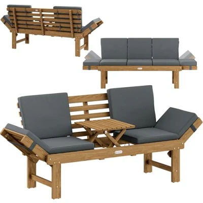 Imagen de CASARIA® Banco de Jardín Plegable con Mesa 200x50cm Madera Acacia Resistente Intemperie Certificación FSC® hasta 320kg