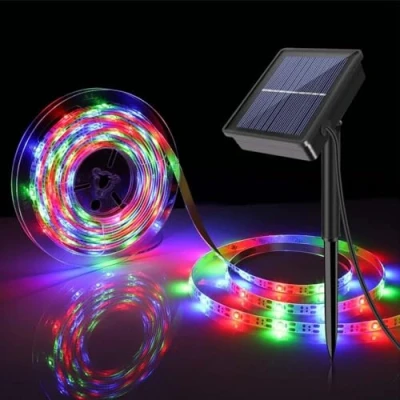 Imagen de cuzile Tira LED solar al aire libre, 3 M SMD 2835, luces RGB que cambian de color, IP65 impermeables decorativas hadas para yarda, árboles, jardín