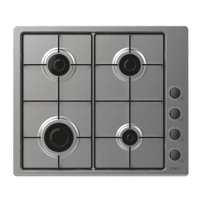 Imagen de Candy Idea CHW6LBX/4U2, Placa de Gas, 4 Fuegos, 60CM, Gas Natural Adaptable a Butano, 7,2KW Potencia, Mandos Independientes Laterales, 2 Rejillas, Sistema Seguridad en Llama, Inox