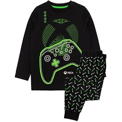Imagen de Xbox Pijamas niños Negro Verde Manga Larga Camiseta y Legging Jugador pjs 10 11 años