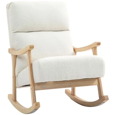 Imagen de HOMCOM Mecedora Moderna Silla con Patas y Reposabrazos de Madera Haya Respaldo Alto para Lactancia Carga 120 kg Dormitorio Salón Crema