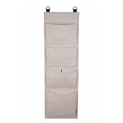 Imagen de Bigso Box of Sweden Bolsa de almacenamiento colgante para puerta o pared Organizador zapatos y accesorios 4 compartimentos colgar poliéster cartón con aspecto lino beige