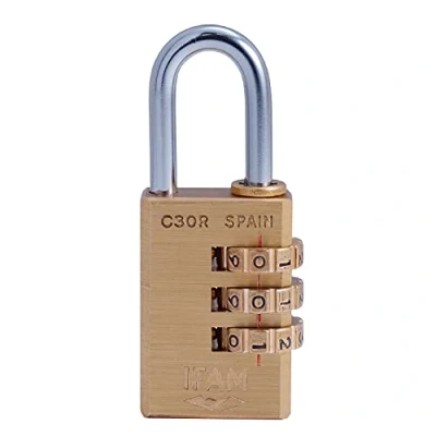 Imagen de IFAM Candado de Combinación Serie C30R, 21mm Longitud, Latón, Máxima Seguridad, Suavidad Rodillos, Con Clave y Más 10.000 Combinaciones, Ideal Maletas, Bolsas, Maletines Equipajes