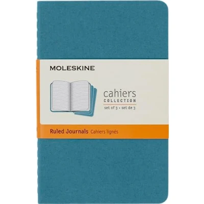 Imagen de Moleskine Cahier Journal, Set 3 Notebooks with Ruled Pages, Cardboard Cover Visible Cotton Stiching, Colour Brisk Blue, Pocket 9 x 14 cm, 64 Pages