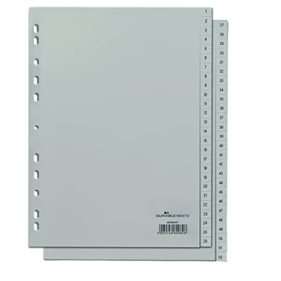 Imagen de Durable 650410 Índice de números (A4, lengüetas en relieve 1 52, cobertura completa PP) pieza, gris