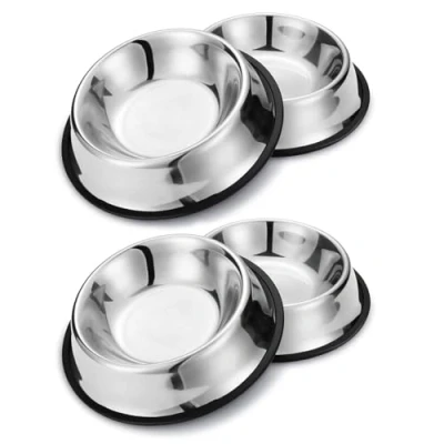 Imagen de Nobleza 4 Unidades Cuenco De Acero Inoxidable, Tazón Antideslizante para Mascotas con Base Goma Perros Medianos/Grandes 22.5 CM