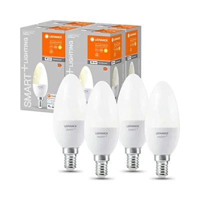 Imagen de LEDVANCE Lámpara LED inteligente con tecnología WiFi, enchufe E14, Regulable, blanco cálido (2700 K), reemplaza las lámparas incandescentes 40W, SMART+ WiFi Vela paquete de 4
