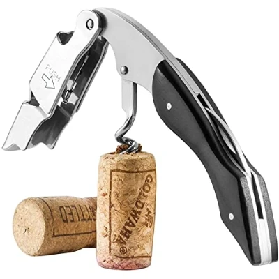 Imagen de Sacacorchos de Camarero,Sacacorchos Profesional, Todo en 1Abridor Vino Fabricado Palo Natural y Acero Inoxidable Premium con abrebotellas cortacápsulas（Negro）