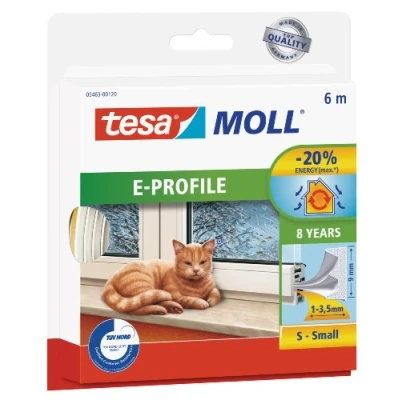 Imagen de tesamoll Perfil E, Burlete de Caucho Autoadhesivo para Aislar Ventanas y Puertas Sellar Huecos, Blanco, 6 m x 9 mm 4